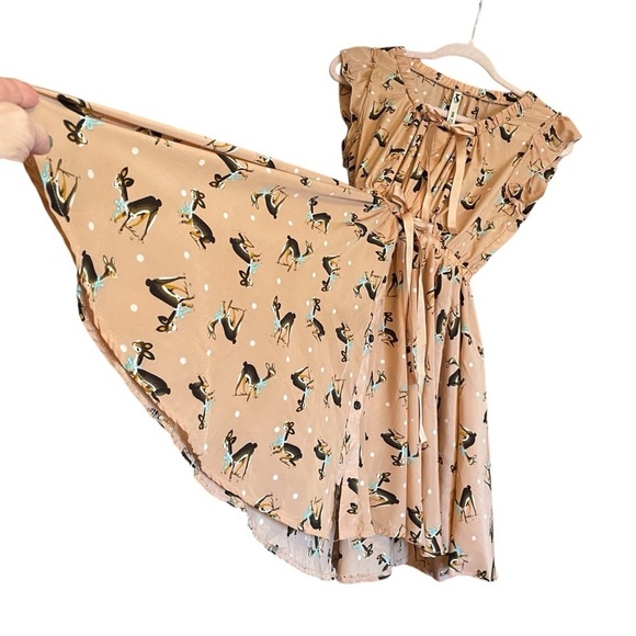 MUSS cute Deer Print-A Line-Circle Skirt-Size Small-Button up-White Dots - Picture 5 of 14